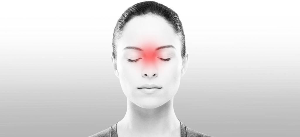 Frontal sinus congestion relief with Sudafed, pressure in forehead region