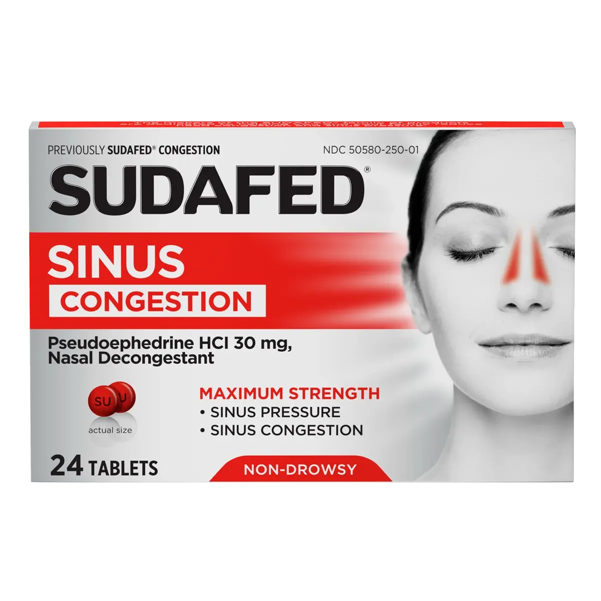 SUDAFED® Sinus Congestion Relief Maximum Strength Decongestant Tablets 24 count package front