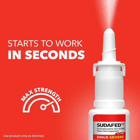 UDAFED® OM Sinus Severe No Drip Nasal Spray, max strength, starts to work in seconds UDAFED® OM Sinus Severe No Drip Nasal Spray, max strength, starts to work in seconds
