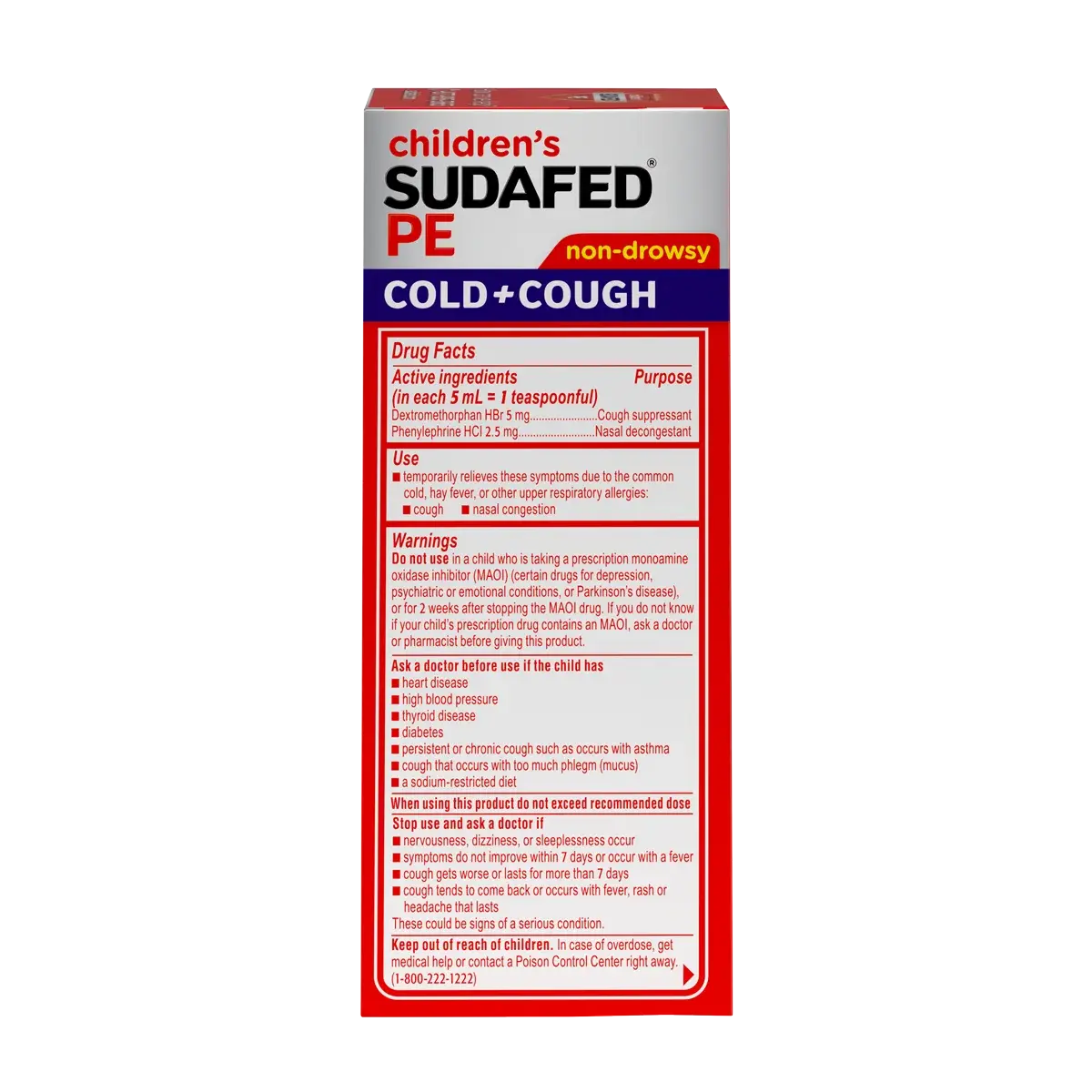 Children’s SUDAFED PE® Cough + Cold, Grape Liquid, drug facts
