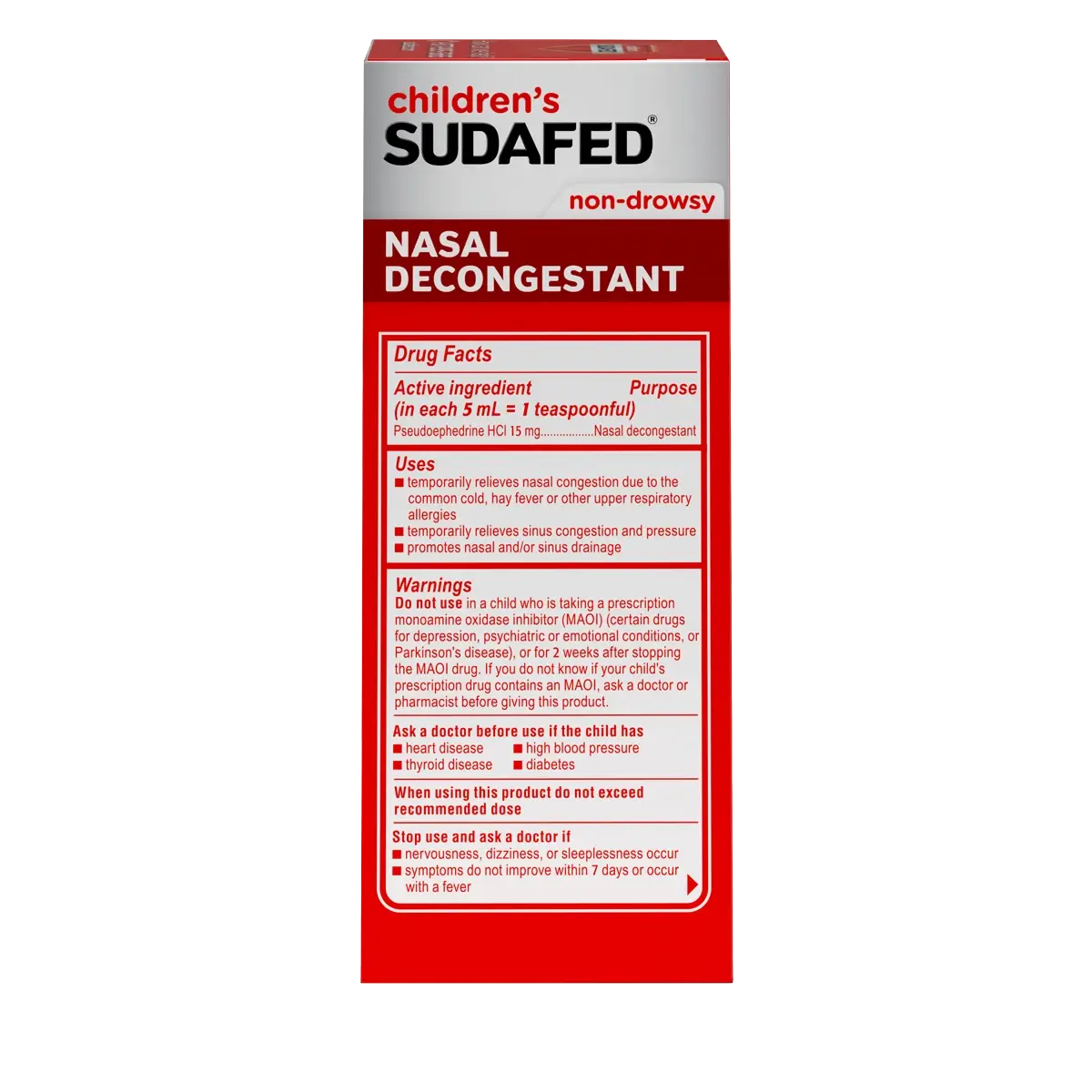 Children’s SUDAFED® Nasal Decongestant, Grape Liquid, drug facts