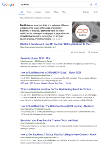 Google result for keyword backlinks