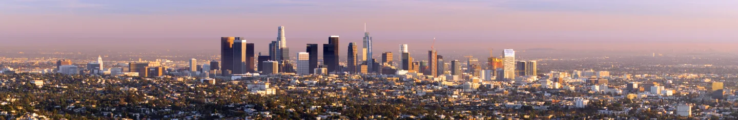 A picture of the los angeles skyline. 