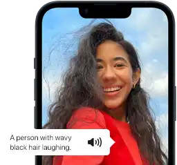 VoiceOver describing a photo of a person on iPhone.