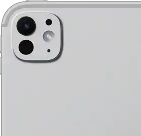 iPad Pro, back exterior, silver colour, pro camera system with five-element lens and adaptive true tone flash