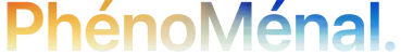 Titre « PhénoMénal. » avec M majuscule, dégradé passant de l’orange au bleu