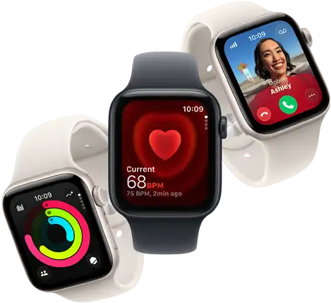Three Apple Watch SE 3 devices floating next to each other