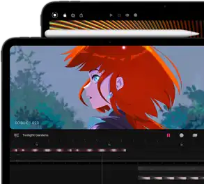 11-inch iPad Pro with Apple Pencil Pro attached and 13-inch iPad Pro behind it. Both models showing bright, vibrant, colourful imagery on the Ultra Retina XDR display
