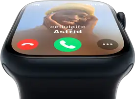 Vue avant d’une Apple Watch affichant un appel entrant