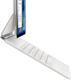 iPad Air, Starlight colour, attached to Magic Keyboard, white colour, side exterior