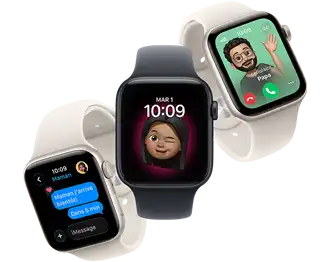 Une collection de trois Apple Watch affichant des écrans différents