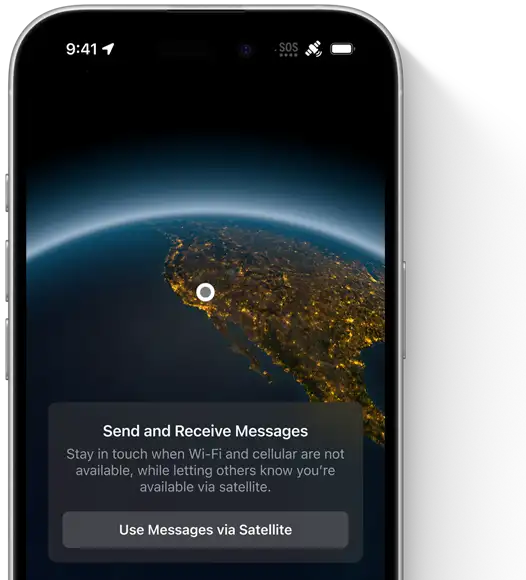 Showing GPS location and Emergency SOS messaging via satellite on iPhone 16