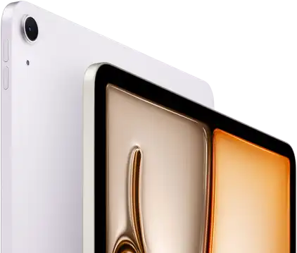 iPad Air, Purple colour, front exterior, back exterior, 12MP Wide back camera on top left corner