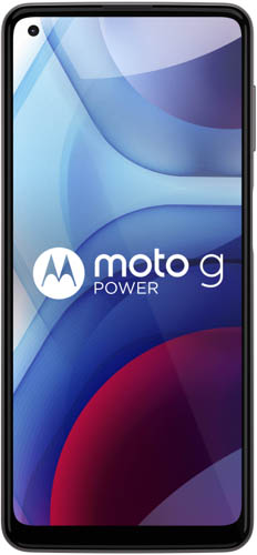 Front screen of moto g power smartphone in flash grey.