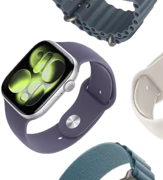 Apple Watch Series 11 bands: purple fog Sport Band, anchor blue Ocean band, light blue Alpine Loop