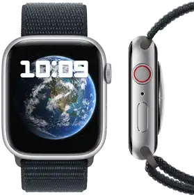 A front and side view of the new carbon-neutral Apple Watch.