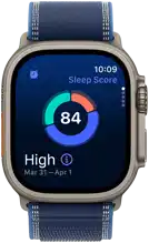 Sleep score circle graph and rating on Apple Watch Ultra 3, full analysis open on paired iPhone