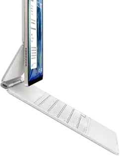 iPad Air, Starlight colour, attached to Magic Keyboard, white colour, side exterior