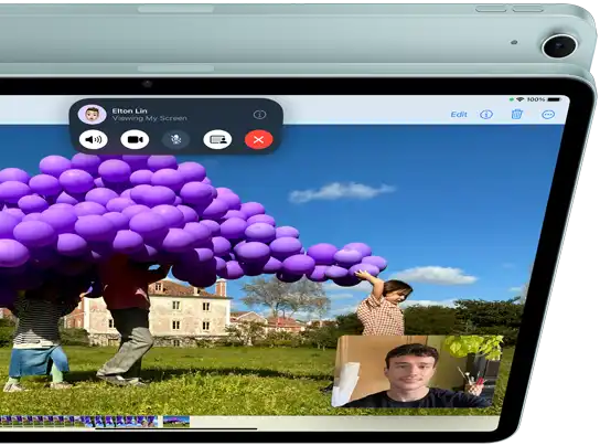 iPad Air with 12MP Ultra Wide front camera showing SharePlay feature in FaceTime