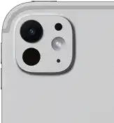 iPad Pro, back exterior, silver colour, pro camera system with five-element lens and adaptive true tone flash