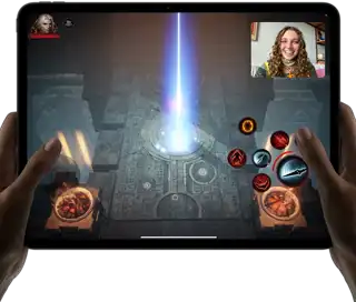 iPad Pro showing a high-performance game being played in Shareplay