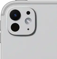 iPad Pro, back exterior, silver colour, pro camera system with five-element lens and adaptive true tone flash