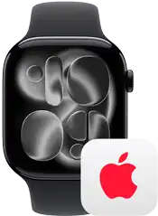 Apple Watch next to AppleCare+ logo