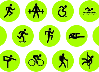 Rows of workout icons performing different activities.