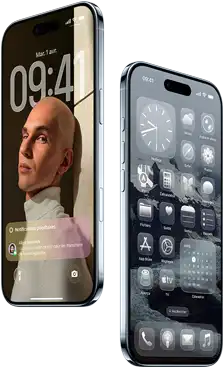 Deux iPhone Air, vue de l’avant, vue du côté, profil fin, écran verrouillé, fonctionnalité d’intelligence visuelle en cours d’utilisation