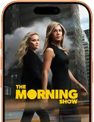 An iPhone 17 Pro front screen showing the Apple TV+ series the Morning Show.