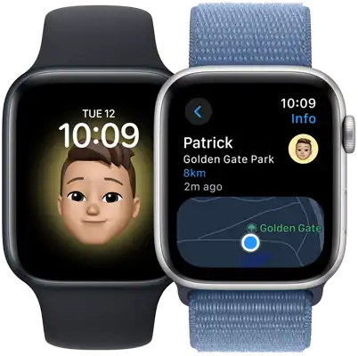 Two Apple Watch SE models. One displays a user
