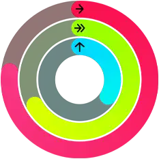 Anneaux d’activité rouge, vert et bleu, représentant les objectifs Bouger, M’entraîner et Me lever dans l’app Activité