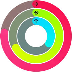 Red, green and blue Activity rings, representing move, exercise and stand goals in the Activity app