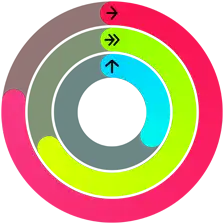 Red, green and blue Activity rings, representing move, exercise and stand goals in the Activity app