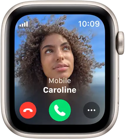 Apple Watch SE displaying incoming phone call with caller