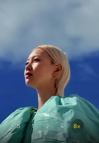 iPhone 17 Pro Camera app, optical zoom 0.5x, 1x, 2x, 4x and 8x, where 8x is selected