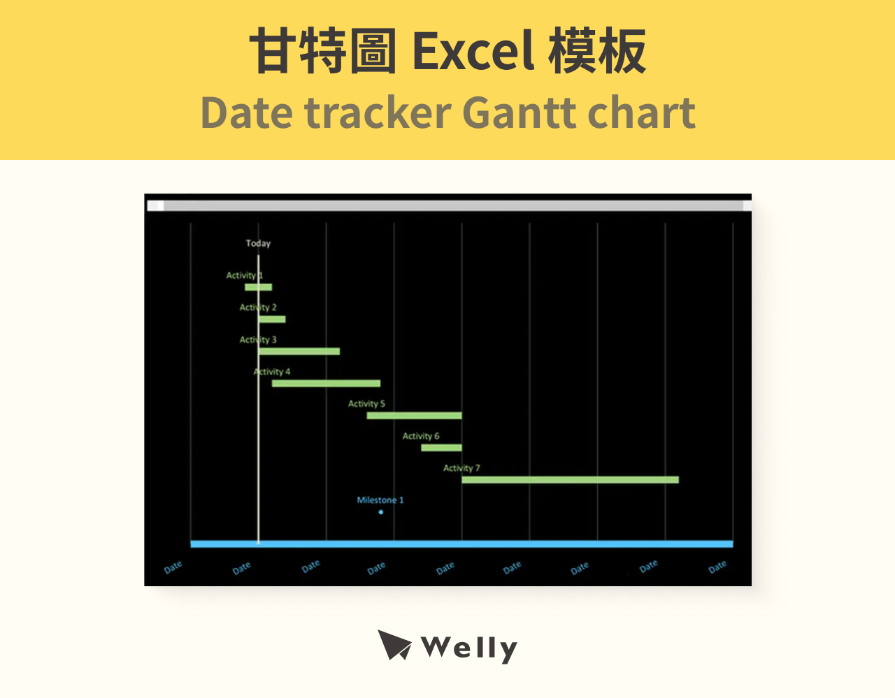 甘特圖 Excel 模板：Date tracker Gantt chart