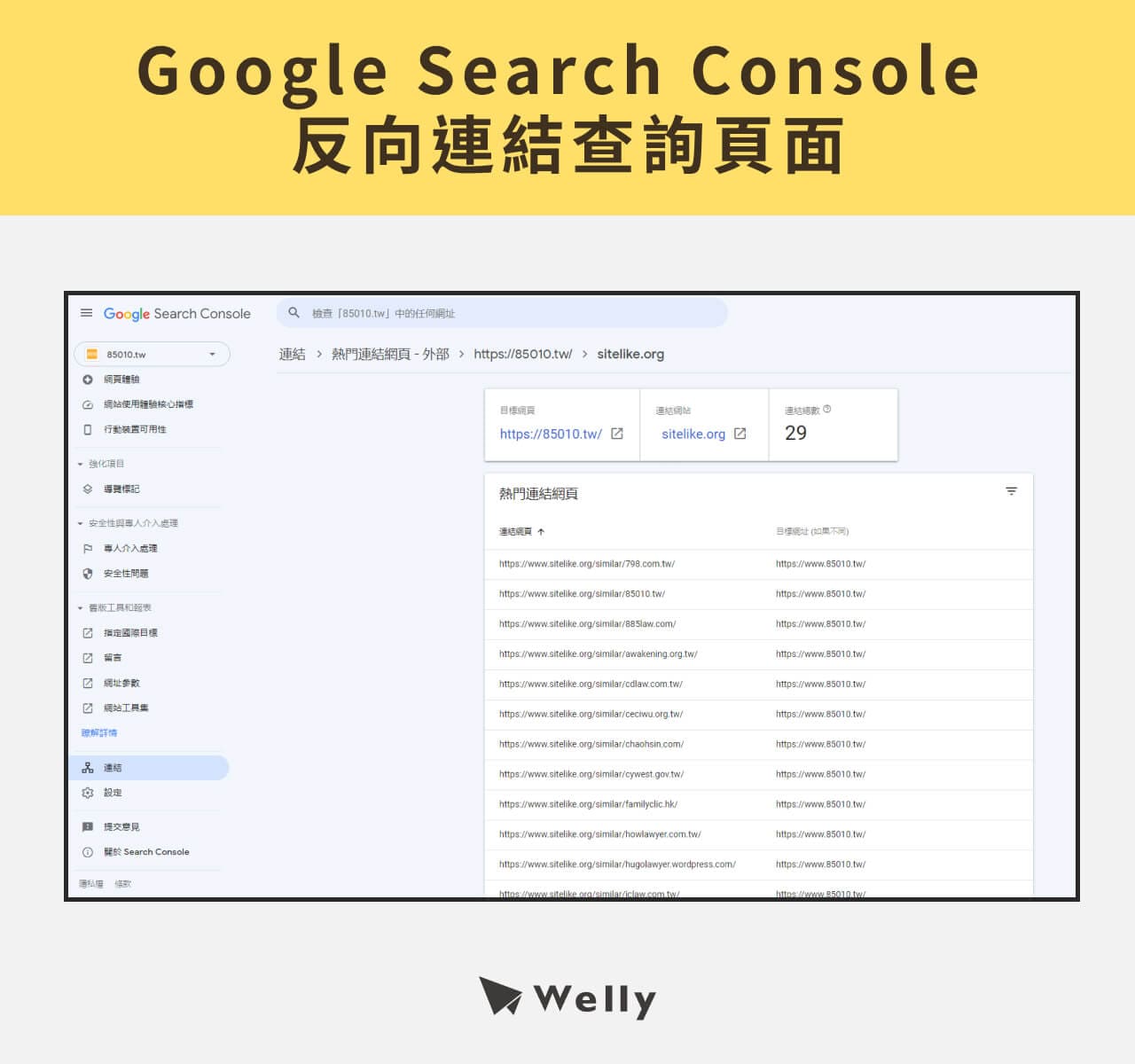 Google Search Console的反向連結查詢頁面
