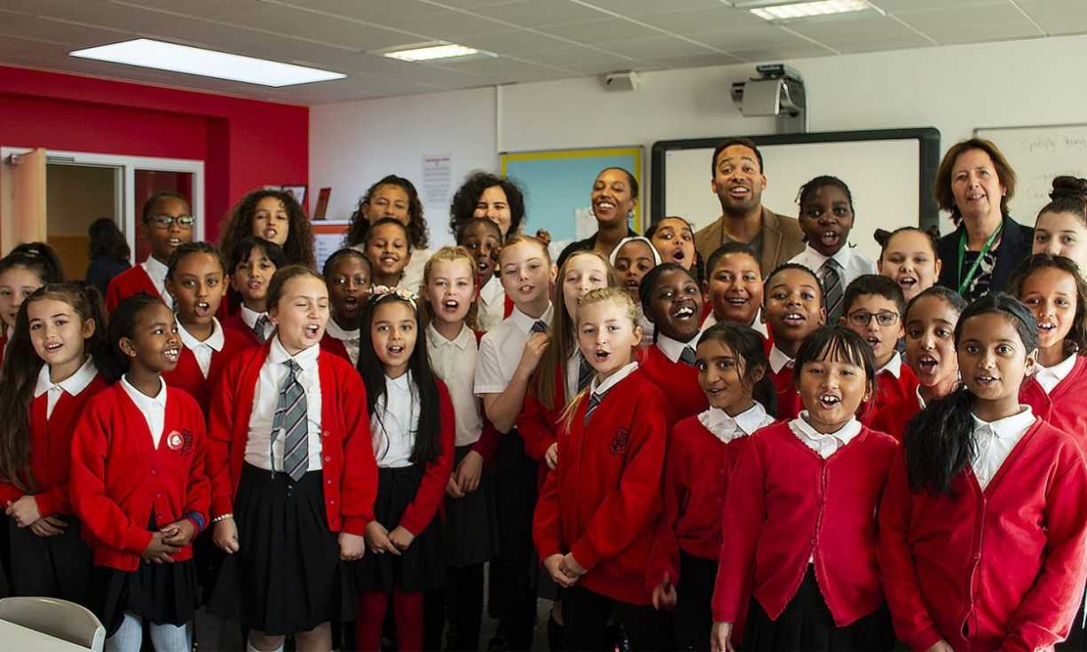 Danyl Johnson joined pupils for breakfast at Gifford Primary School in West London