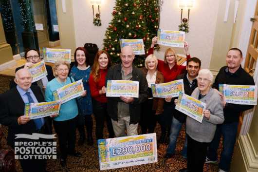 People's Postcode Lottery presenter Judie McCourt celebrating with our lucky North Shields' winners, who've shared £290,000