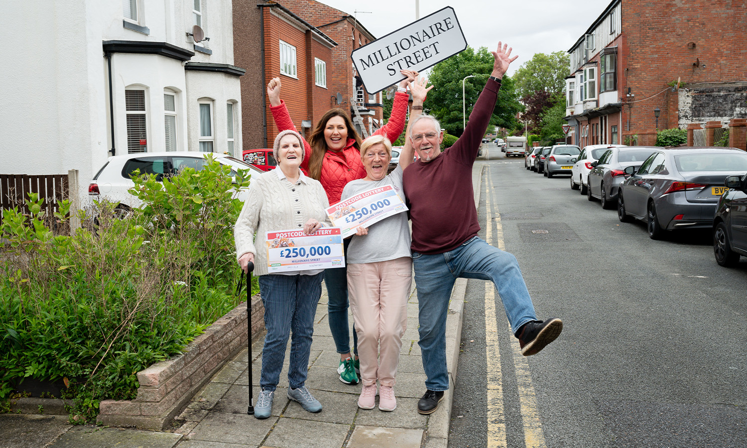 ON RIGHT ROAD: Neighbours celebrate their win with Judie