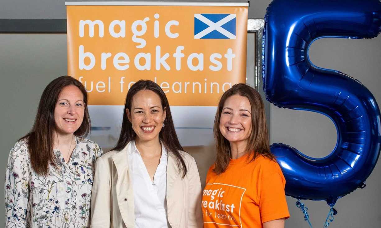 Laura Chow, Head of Charities at People's Postcode Lottery, with Clare Langley and Emily Wilkie