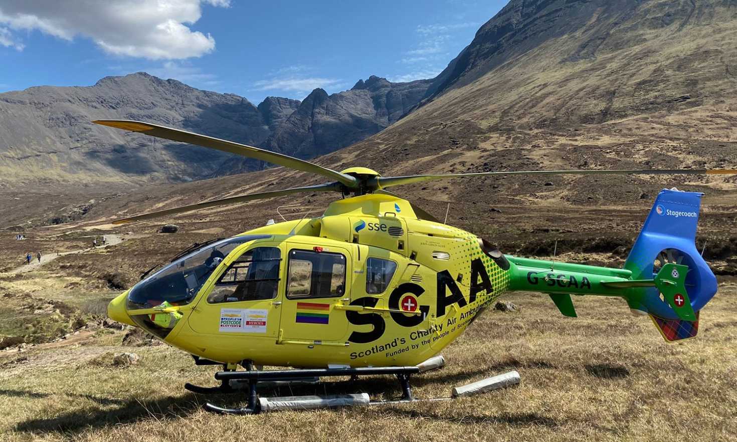 Scottish Charity Air Ambulance in the Scottish hills