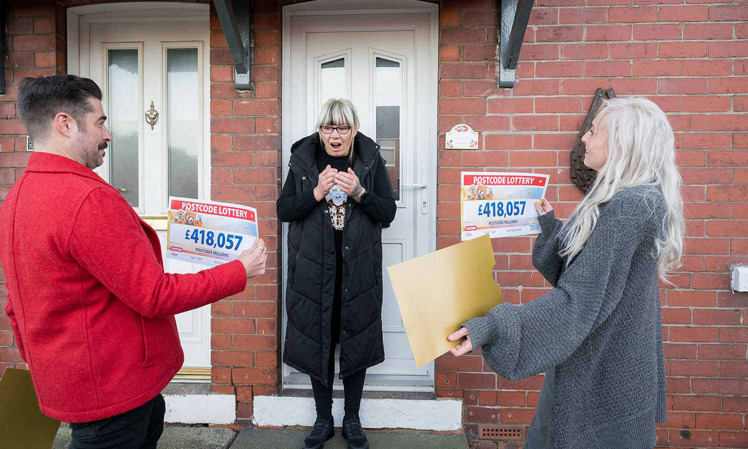 AIN'T HALF SHOCKED, MUM: Lauren and Matt surprise Andrea on her doorstep