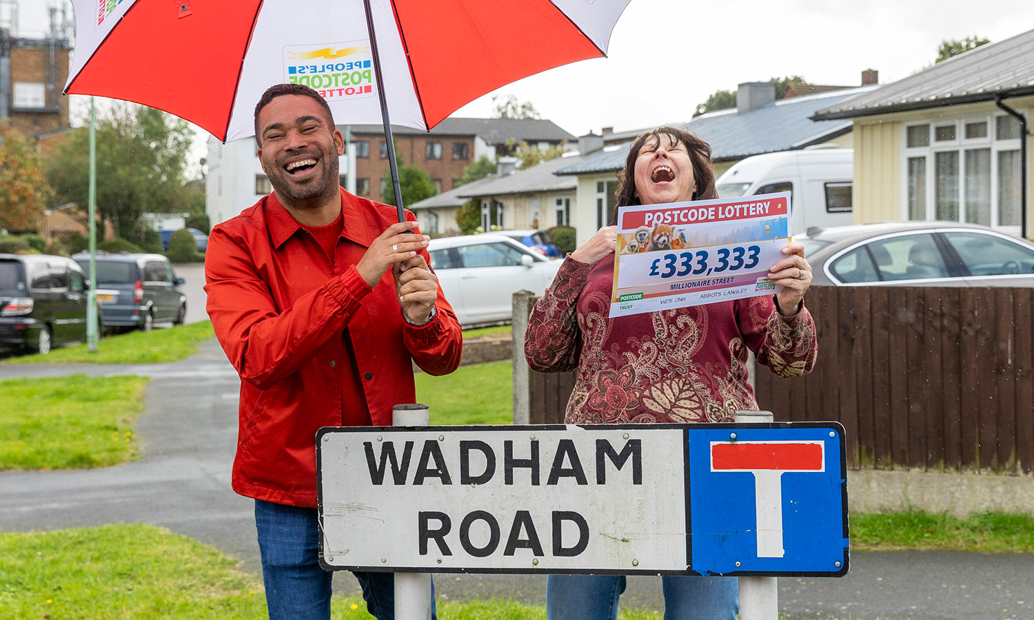 RAIN CHEQUE: Angela celebrates in a shower