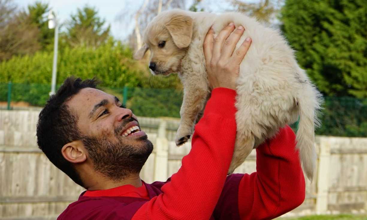 Danyl Johnson visited Guide Dogs breeding centre in Leamington Spa to meet the puppies