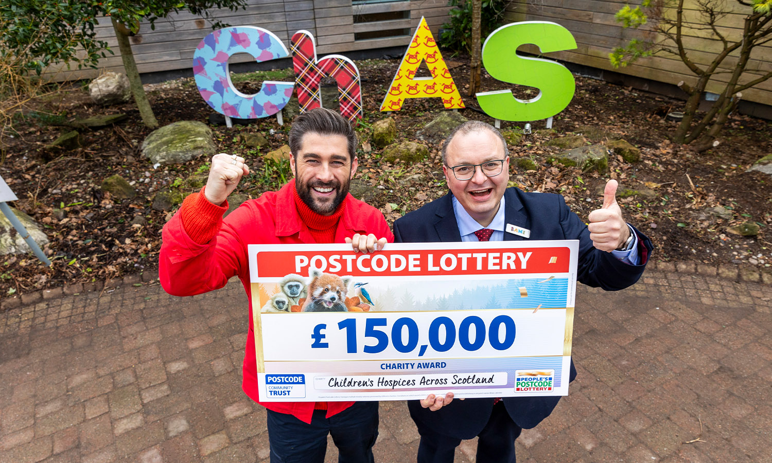 Thumbs up for players: Postcode Lottery's Matt Johnson and CHAS CEO Rami Okasha