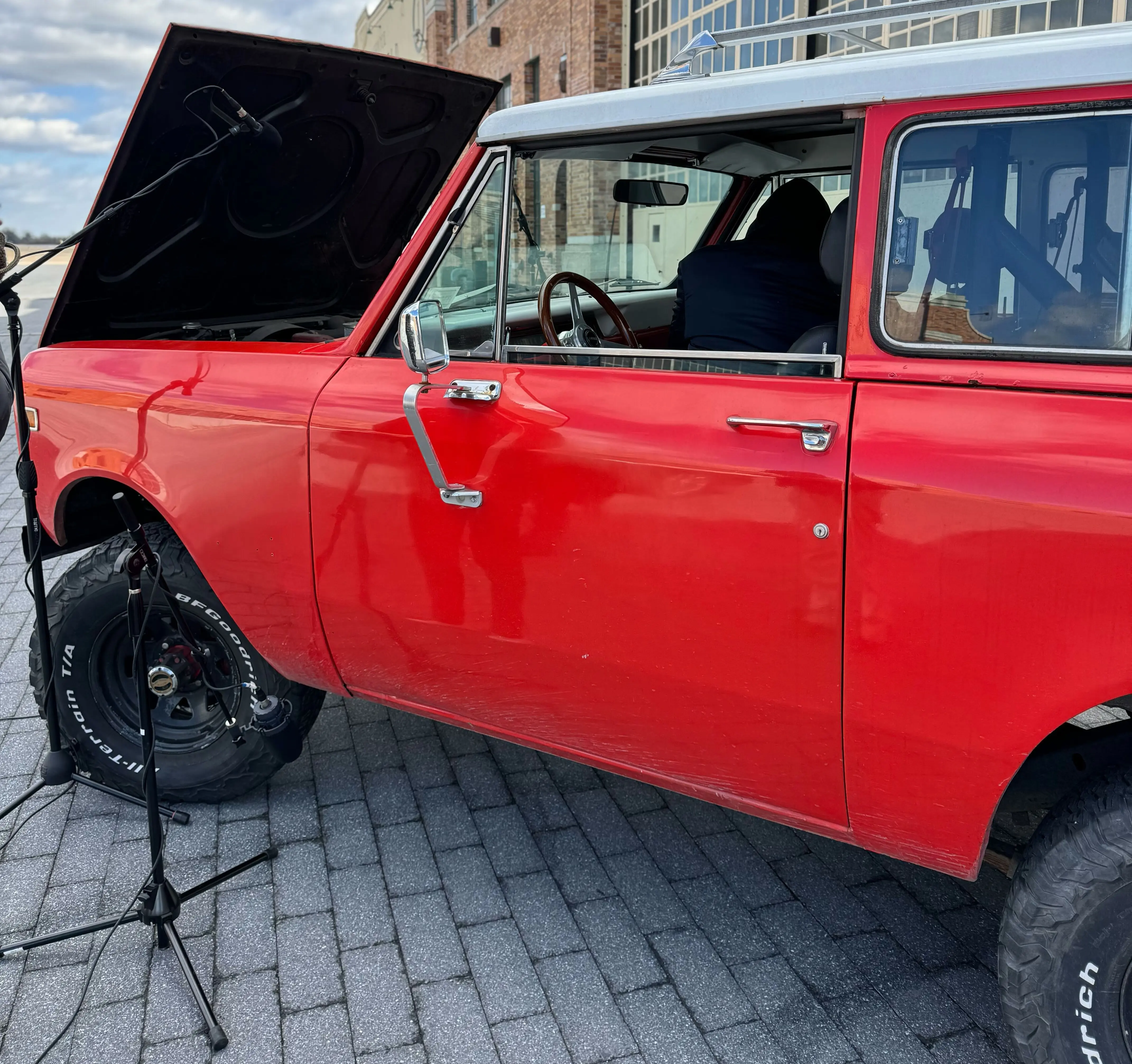 Recording a vintage Scout vehicle.