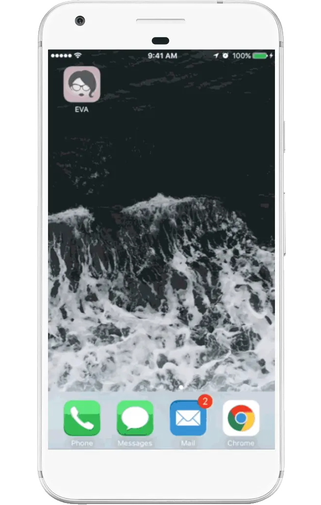 Eva, Ethona's mobile application, on a smart phone.