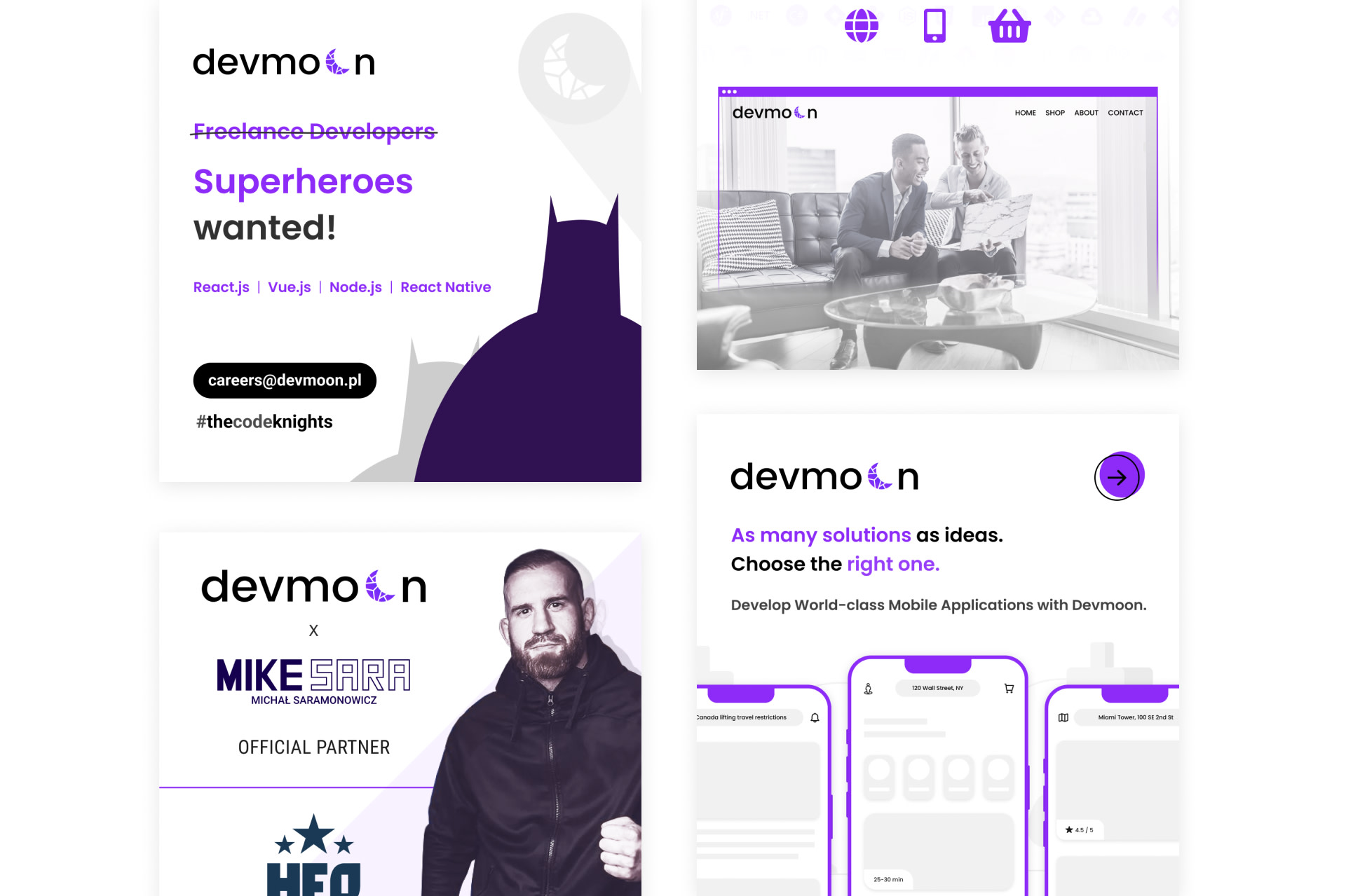 Design of Devmoon's Social Media posts and identity.